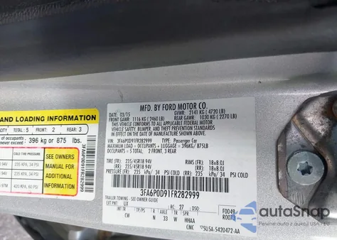 2015 Ford Fusion Titanium z USA, uszkodzony, nr VIN 3FA6P0D91FR282999